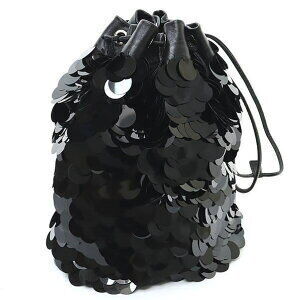 Prada Black Sequined Party Drawstring Bag Leather